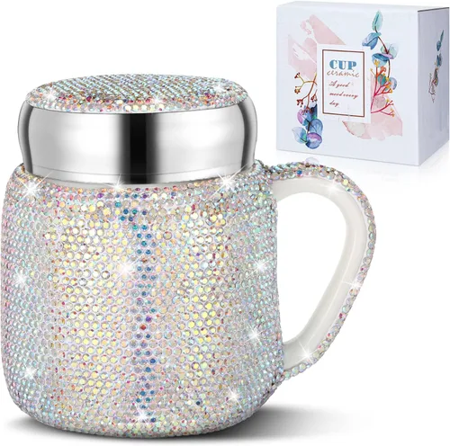 Meanplan Taza de café con diamantes de imitación para regalo de Navidad, botella de agua con diamantes de imitación, taza de viaje portátil de