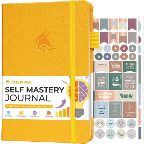 Diario de autodominio Clever Fox – Diario diario guiado de reflexión y mejora personal con indicaciones – Cuaderno de diario para mujeres y hombres