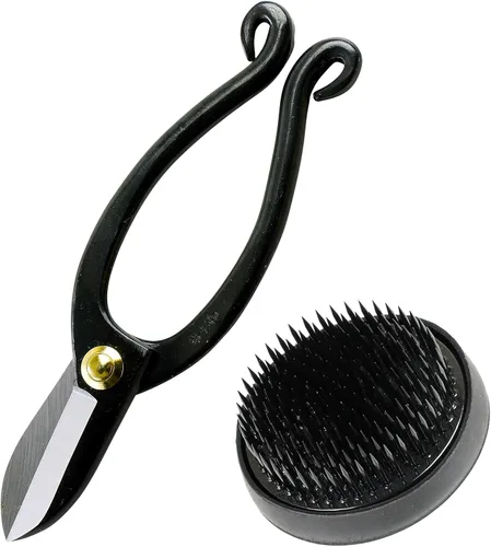 Wazakura Kit de herramientas Ikebana fabricado en Japón, tijeras Ikenobo + soporte de flores Kenzan negro, juego de arreglos florales japoneses,