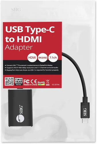 Miniatura 8 de SIIG CB-TC0C12-S1 Adaptador de cable USB tipo C a 4K HDMI - Compatible con Thunderbolt 3 - Convertidor macho a hembra - Diseño de enchufe reversible