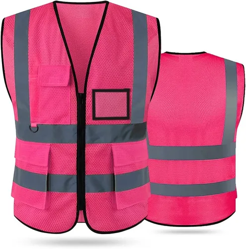 Miniatura 14 de Chaleco de seguridad reflectante de alta visibilidad para hombres y mujeres con bolsillos y cremallera frontal cumple con los estándares ANSI/ISEA