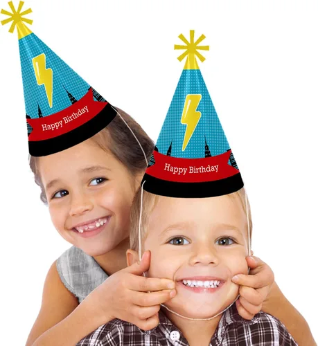 Miniatura 2 de Big Dot of Happiness Bam Superhero - Sombreros de fiesta de cumpleaños para niños y adultos - Juego de 8 (tamaño estándar)