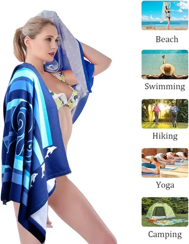 Miniatura 3 de Toalla de playa de microfibra de secado rápido para exteriores, viaje, alberca, natación, yoga, pícnic; tamaño grande con patrón impreso, súper
