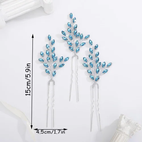 Miniatura 6 de Teyglen Horquillas de cristal para el pelo de novia con diamantes de imitación para el pelo, accesorios para el cabello hechos a mano con diamantes