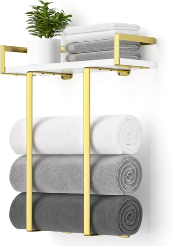 Miniatura 8 de Xstydes Toalleros para baño, toallero de metal con cesta de almacenamiento, toallero de pared para toallas enrolladas, almacenamiento de toallas