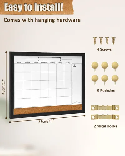 Miniatura 2 de Calendario de borrado en seco para pared, pizarra magnética de borrado en seco de 13 x 17 pulgadas, pizarra de borrado en seco y tablero de Blanco