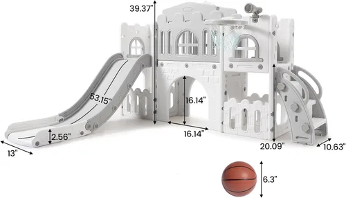 Miniatura 2 de Juego de actividades para niños pequeños 8 en 1, incluye tobogán, escalador, aro de baloncesto, túnel, telescopio, volante y almacenamiento,