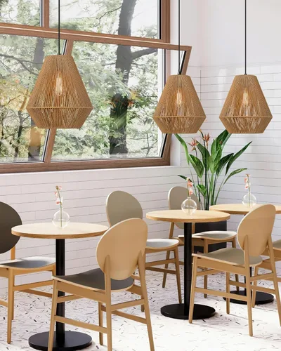 Miniatura 6 de ELYONA Lámparas colgantes tejidas modernas boho lámpara colgante con pantalla de canasta de ratán tejida a mano de 12", luminarias colgantes