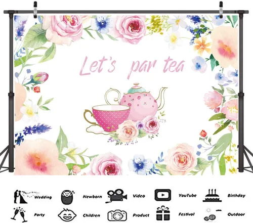 Miniatura 3 de Let's Par - Telón de fondo para fotografía de té, 5 x 3 pies, tetera, tetera, tema de té, despedida de soltera, compromiso, despedida de soltera