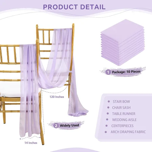 Miniatura 3 de Camino de mesa de gasa morado claro de 10 pies, paquete de 10 guirnaldas de gasa para boda, despedida de soltera, fiesta, tela transparente