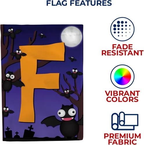 Miniatura 5 de Bandera de jardín con monograma de Estados Unidos para siempre, diseño de murciélagos de Halloween, 12.5 x 18 pulgadas, letra F, banderas pequeñas