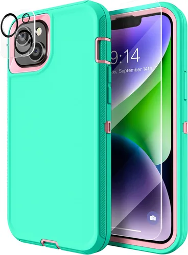 Miniatura 20 de MXX Funda resistente hecha para iPhone 14 con pantalla de vidrio templado, protector de lente de cámara de 3 capas, protección de cuerpo completo, a