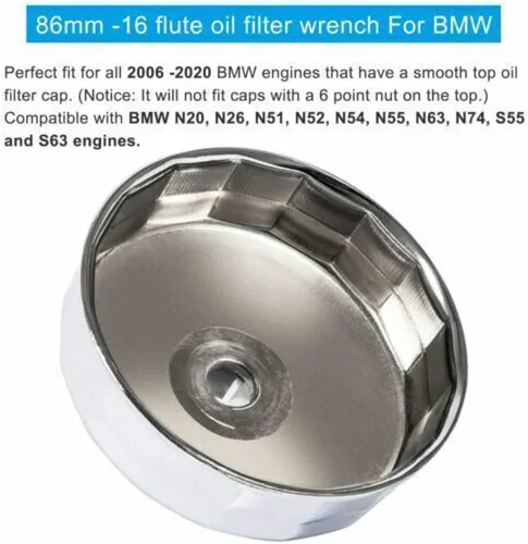 Miniatura 2 de Herramienta de extracción de llaves de filtro de aceite de acero de 3.386 in para BMW y Volvo 2006-2020 con accionamiento de 3/8 pulgadas, 16