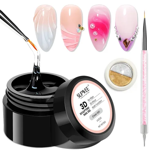 Miniatura 10 de Gel 3D para arte de uñas, gel duro sólido para esculpir uñas, no pegajoso para tallar, extensión de edificios con lápiz de arte de uñas, manicura