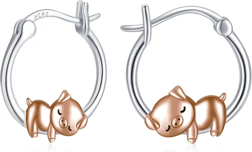 Pendientes de cerdo de plata de ley 925 con diseño de animales, hipoalergénicos, regalos de joyería de cerdo para mujeres y niñas amantes de los