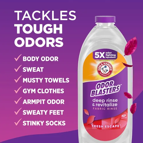 Miniatura 4 de ARM & HAMMER Odor Blasters Enjuague Profundo y Revitalizante para Telas, Aditivo para Lavandería, Elimina Sudor y Olores a Humedad, Aroma Fresh