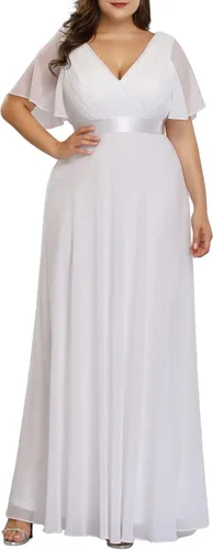 Miniatura 192 de Ever-Pretty Vestido formal para mujer, Navidad, Año Nuevo, cuello en V, gasa, talla grande, largo hasta el suelo, vestido de dama de honor