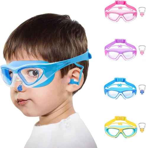 Miniatura 14 de Vvinca Gafas de natación para niños de 3 a 12 años, diseño mejorado 2024 con tapón para la oreja y la nariz, visión amplia, antivaho sin fugas