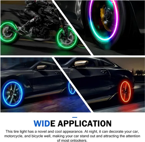 Miniatura 8 de 4 PCS Luces LED para Tapas de Vástago de Válvula de Neumático, Flash Giratorio con Visibilidad de 360 Grados, Luces de Rueda Impermeables para Azul
