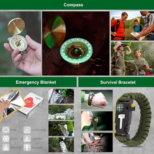 Miniatura 4 de Kits de supervivencia 27 en 1, equipo y suministros de supervivencia, rellenos de calcetines de Navidad, accesorios de campamento, equipo táctico