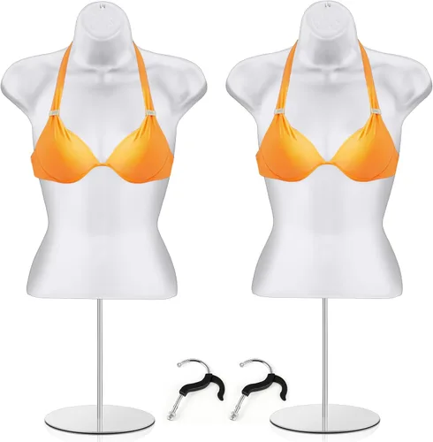 Miniatura 7 de Geetery 2 piezas de maniquí femenino con soporte y gancho para colgar, maniquí de mesa, cuerpo hueco en la espalda para mostrador de manualidades