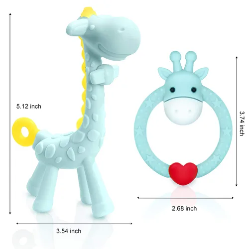 Miniatura 4 de SHARE&CARE Juguete mordedor de silicona sin BPA con estuche de almacenamiento, para niños mayores de 3 meses, alivio del dolor de encías y baby Azul