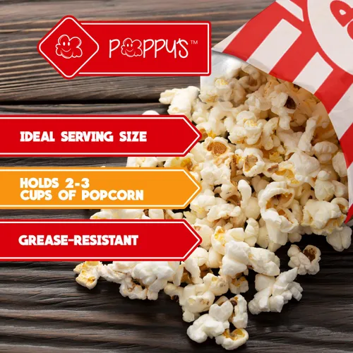 Miniatura 4 de Bolsas de papel para palomitas de maíz de Poppy's - 400 bolsas de 1 onza de grado de concesión, accesorios para máquinas de palomitas de maíz