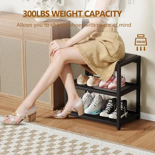 Miniatura 3 de ZHOOGE Banco pequeño para zapatos, banco de almacenamiento, banco de entrada, estante de zapatos con cojín de asiento, organizador de zapatos