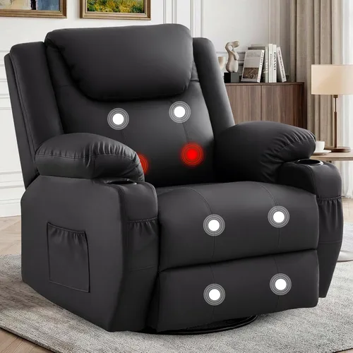 Miniatura 9 de Korser Silla reclinable de gran tamaño, reclinable giratorio de 360° para adultos, silla reclinable giratoria con calor y masaje, reclinable manual