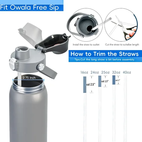 Miniatura 9 de Tapa 2 en 1 para botella de agua Owala Freesip, tapa de repuesto para Owala de 16 onzas, 24 onzas, 25 onzas, 32 onzas, 40 onzas, tapa superior