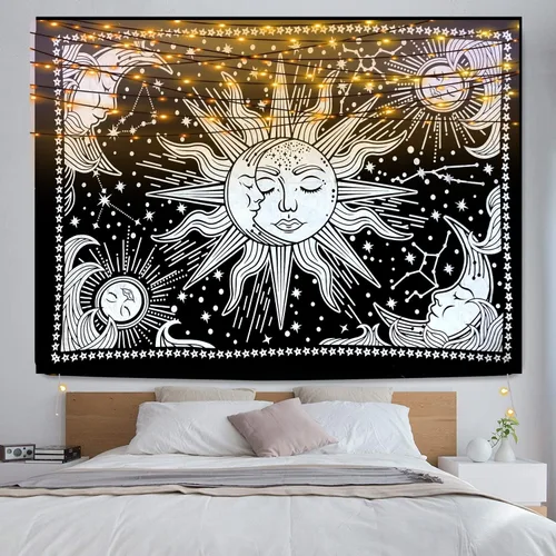 Miniatura 2 de ICC - Tapiz de sol y luna, tapiz de sol blanco y negro, sábana para colgar en la pared, decoración de habitación, tapices estéticos de arte místico
