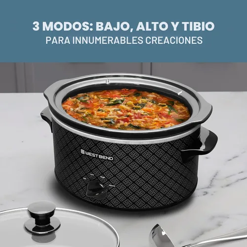 Miniatura 5 de Olla de cocción lenta West Bend de 4 cuartos manual estilo cerámica con olla de cerámica ovalada apta para lavavajillas y tapa de vidrio, dos
