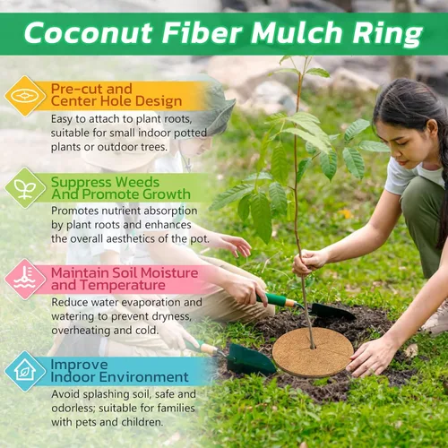 Miniatura 4 de Legigo 10 piezas Anillo de mantillo de fibra de coco Anillo protector de plantas para árboles, anillo de protección de árbol de coco natural de 9