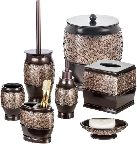 Miniatura 6 de Creative Scents Dublin Brown - Juego completo de accesorios de baño de 4 piezas, juego de accesorios de baño de lujo, dispensador de jabón