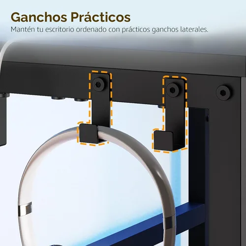 Miniatura 8 de YATINEY Escritorio pequeño para computadora con estación de carga y luces LED, escritorio para juegos con soporte para monitor, escritorio