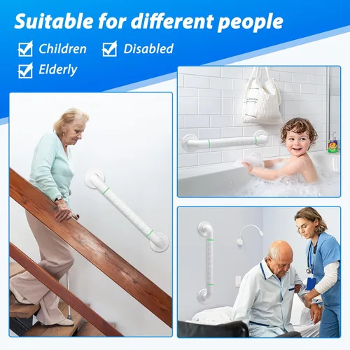 Miniatura 7 de Paquete de 2 barras de agarre para ducha de 16 pulgadas, barras de agarre para baño con agarre antideslizante y círculos luminosos de seguridad
