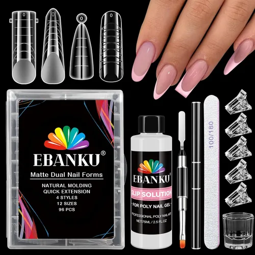 Miniatura 8 de EBANKU - 96 piezas de kit de formas de uñas de doble cara, transparentes y mate, molde de uñas completo, puntas para extensión de uñas acrílicas