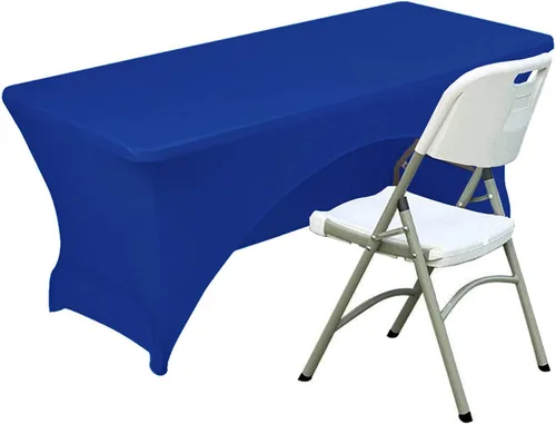 Miniatura 12 de Funda de mesa de poliéster ajustada de 4 pies con spandex, cubierta de mesa elástica, protector de mesa con parte trasera abierta - Negro