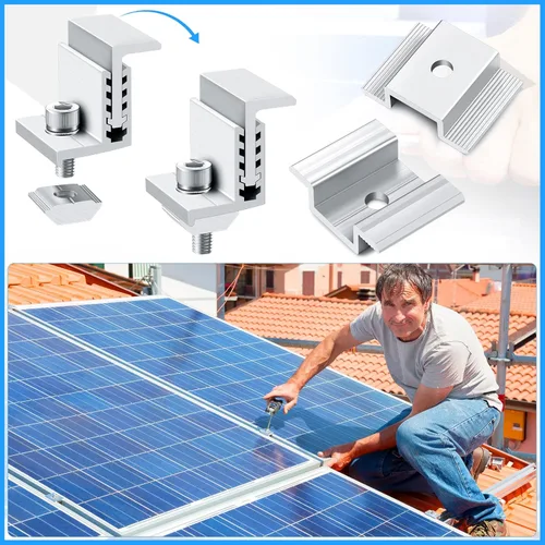 Miniatura 4 de Soporte de panel solar de 1.06 pulgadas de aluminio con soportes de montaje, abrazaderas de 1.260-1.969 in, abrazaderas ajustables para panel