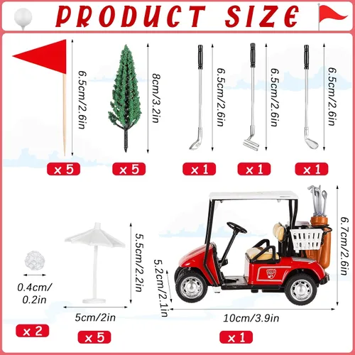 Miniatura 2 de Leitee 21 piezas de decoración de pastel de golf con mini carrito, bandera roja, bola, árbol verde, club, sombrilla de sol para decoración de pastel