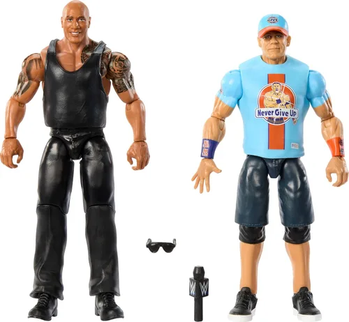 Miniatura 4 de Mattel WWE Main Event Championship Showdown - Juego de 2 figuras de acción y accesorios, serie #19 The Rock vs John Cena coleccionable