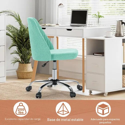 Miniatura 3 de DUMOS Silla de Oficina, Cómoda Silla de Escritorio Rodante de Tocador Giratoria para Tareas con Ruedas, Asiento Ancho sin Brazos Ajustable en Altura
