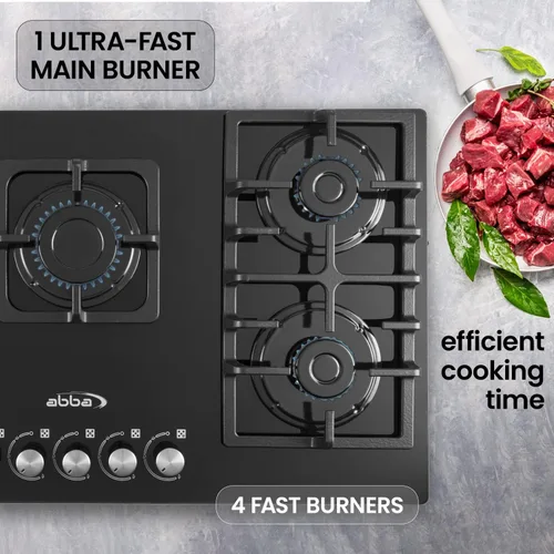 Miniatura 5 de ABBA - Placa de cocina de gas de 36 pulgadas con 5 quemadores sellados, rejilla en forma de X, superficie de vidrio templado con quemadores SABAF
