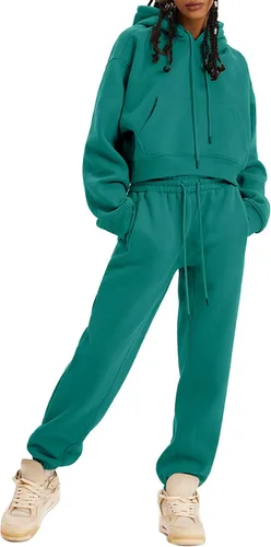 Miniatura 34 de Kissonic Conjunto deportivo de forro polar para mujer, 2 piezas, sudadera con capucha y pantalones deportivos