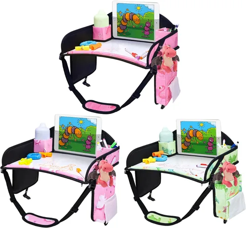 Miniatura 27 de 2 piezas Bandeja de viaje para niños, bandeja para asiento de coche para niños Viaje, Esenciales de viaje en carretera para niños con kit de dibujo
