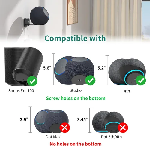 Miniatura 2 de HomeMount Soporte de pared ajustable para altavoz Sonos Era 100, soporte de estudio de metal que ahorra espacio con gestión de cables para ocultar