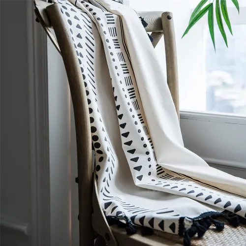 Miniatura 12 de Deeprove Cortinas bohemias para dormitorio, rayas huecas de ganchillo crema y estampado floral, tela de lino de algodón, con borlas beige bohemias