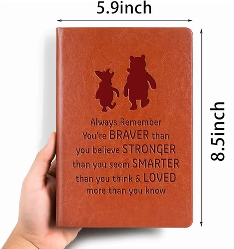 Miniatura 2 de JOHSBYD Pooh Bear - Cuaderno de cuero con texto en inglés "Always Remember You're Braver Than You Believe", regalo de amistad para mujeres y Marrón