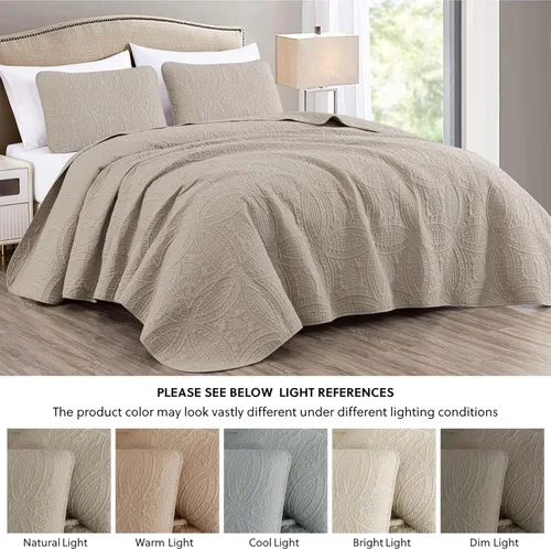 Miniatura 5 de Chezmoi Collection Austin - Juego de colcha extragrande de 3 piezas (tamaño Queen, caqui) De gran