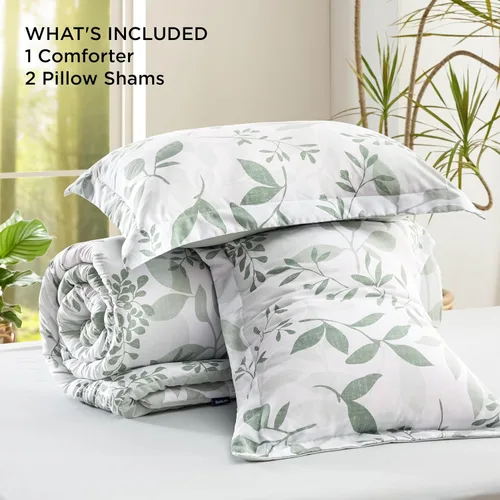 Miniatura 6 de Bedsure - Juego de edredón tamaño King, juego de ropa de cama floral lindo, 3 piezas, 1 edredón reversible suave verde salvia con flores botánicas